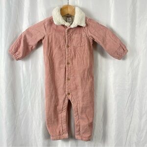 Carter’s Pink Baby Girl One Piece Sherpa Collar Jumpsuit Button Size 12 Months